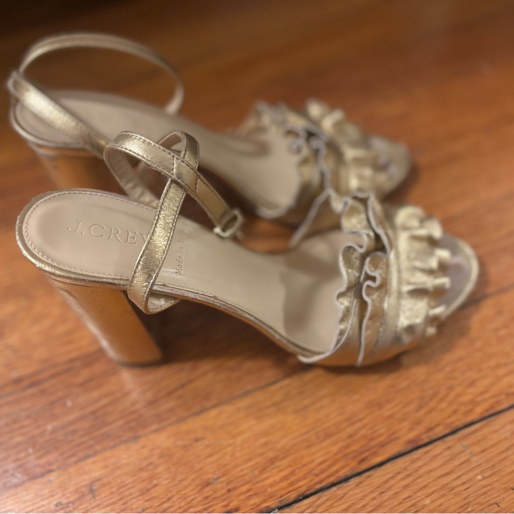 J. Crew Metallic Gold Ruffle Heels - Picture 2 of 2